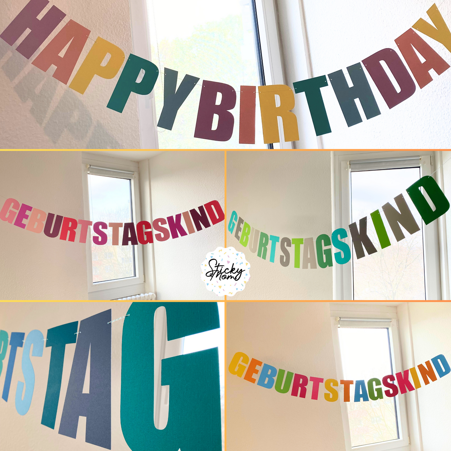 "Happy birthday" Maxigirlande personalisiert - Regenbogengeburtstag