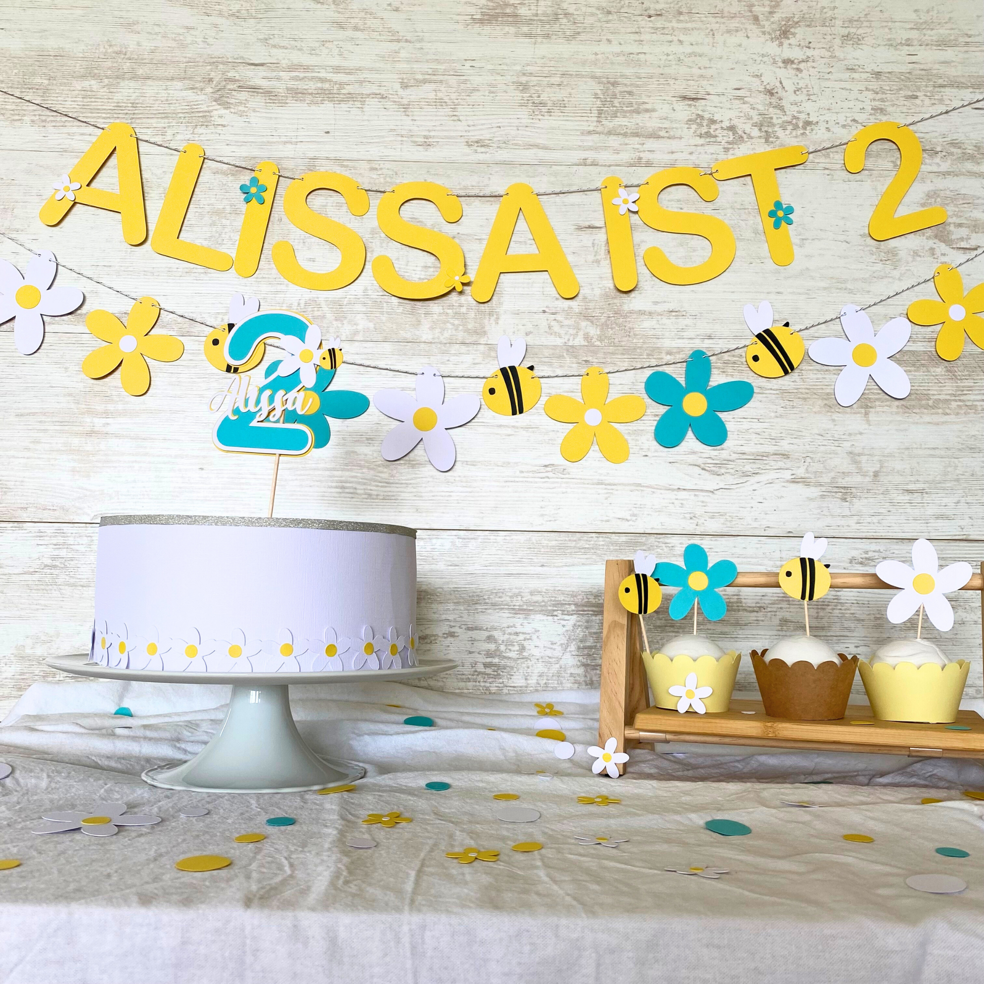 Cake topper bees & daisies | Birthday decoration children birthday 1st birthday cake decoration table decoration birthday cake children 2nd birthday, second birthday, two groovy cake topper