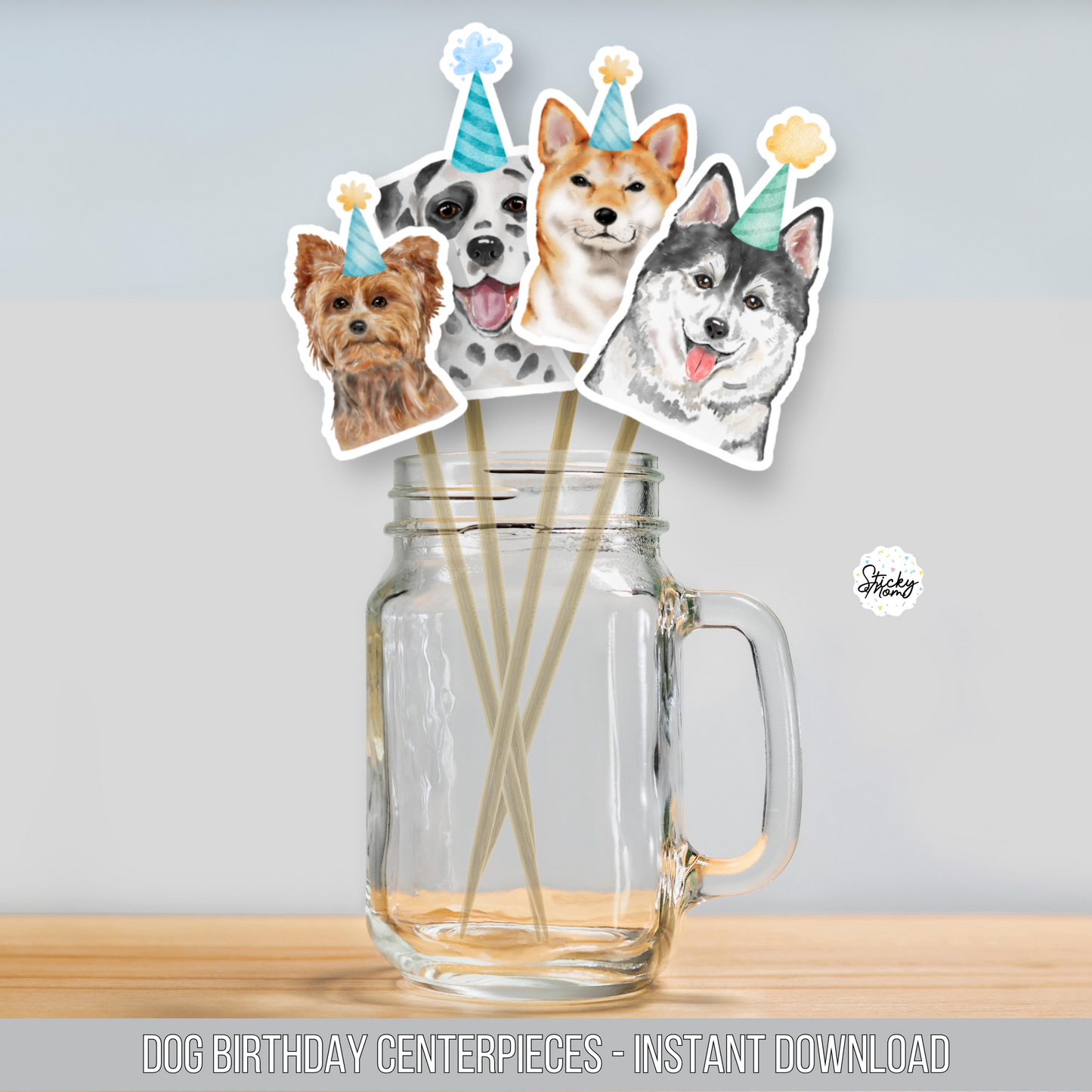 Happy Birthday Cake topper Dog Birthday cupcake toppers Puppy Pawty Girl Decor Animal Pet Vet Puppy Party Dogs 1st Download PRINTABLE DIGITAL DIY Stickymomshop printable decorations for birthday party, dog centerpieces, dog centerpiece dog pawty time