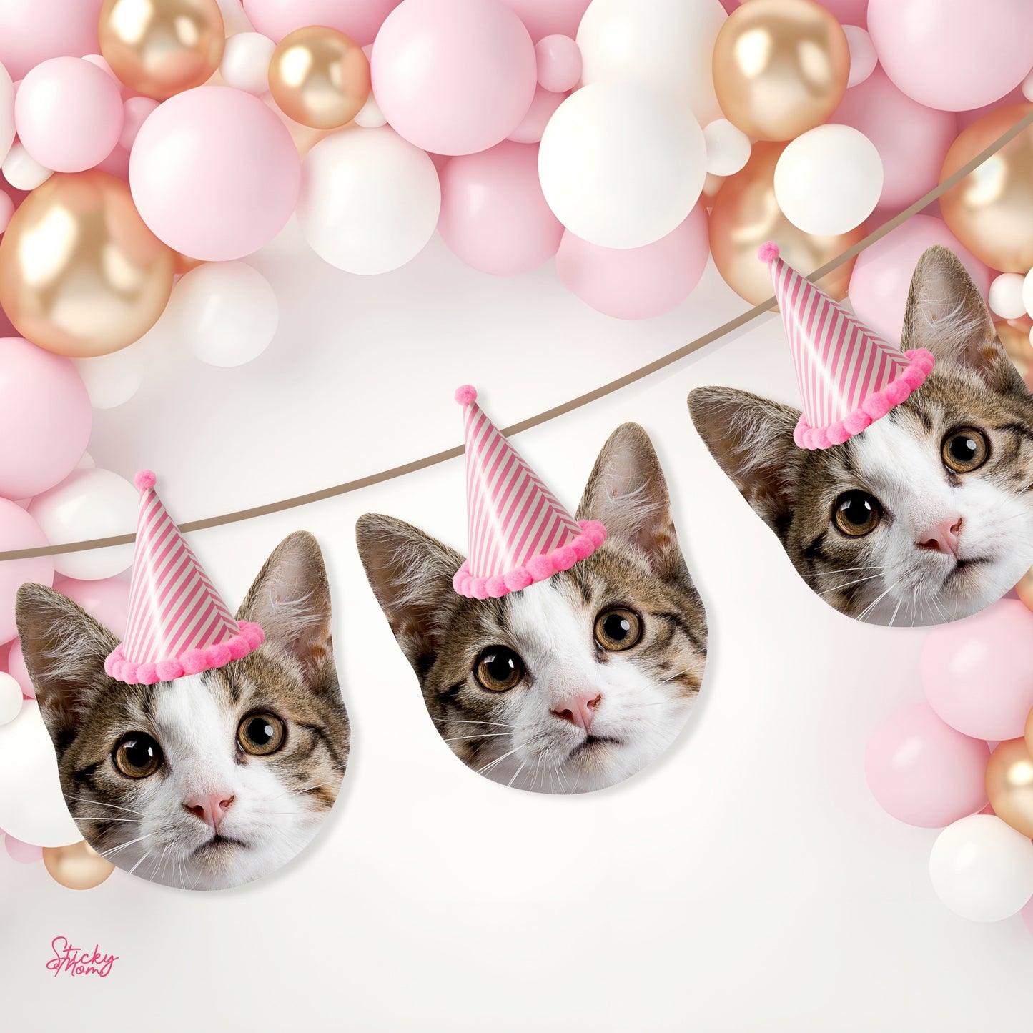 Cat personalized face banner & cupcake toppers