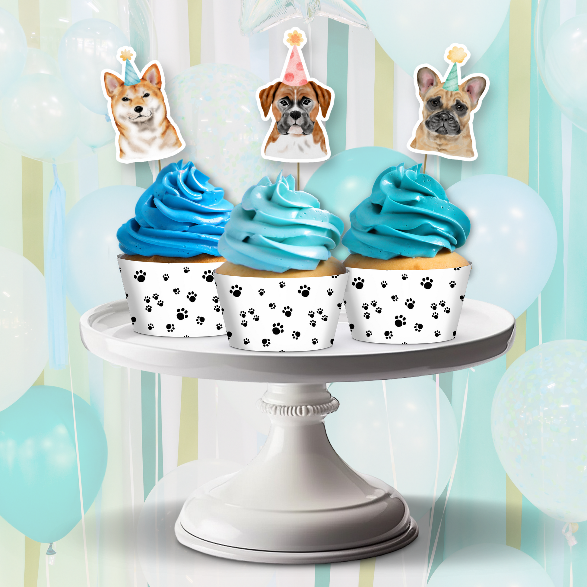 Happy Birthday Cake topper Dog Birthday cupcake toppers Puppy Pawty Girl Decor Animal Pet Vet Puppy Party Dogs 1st Download PRINTABLE DIGITAL DIY Stickymomshop printable decorations for birthday party, dog centerpieces, dog centerpiece dog pawty time