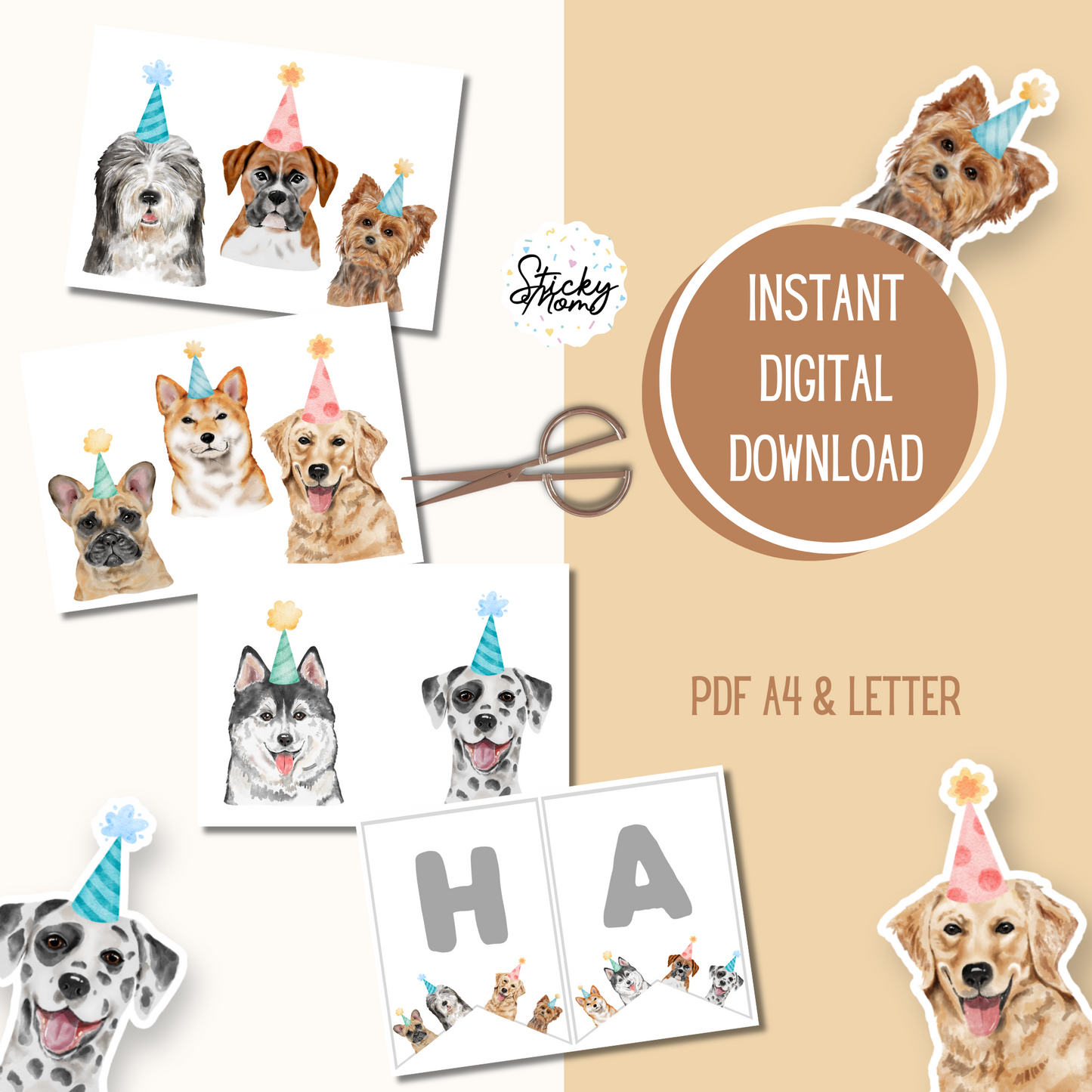 Dogs Birthday Printable garland set