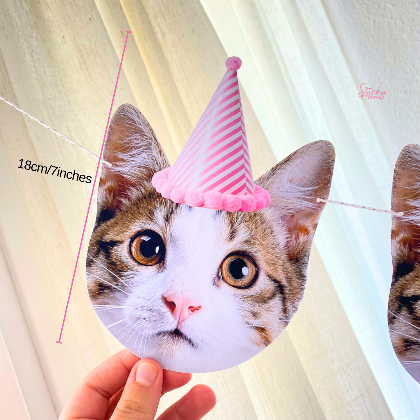 Cat face confetti, cupcake toppers & cat banner - kitten party