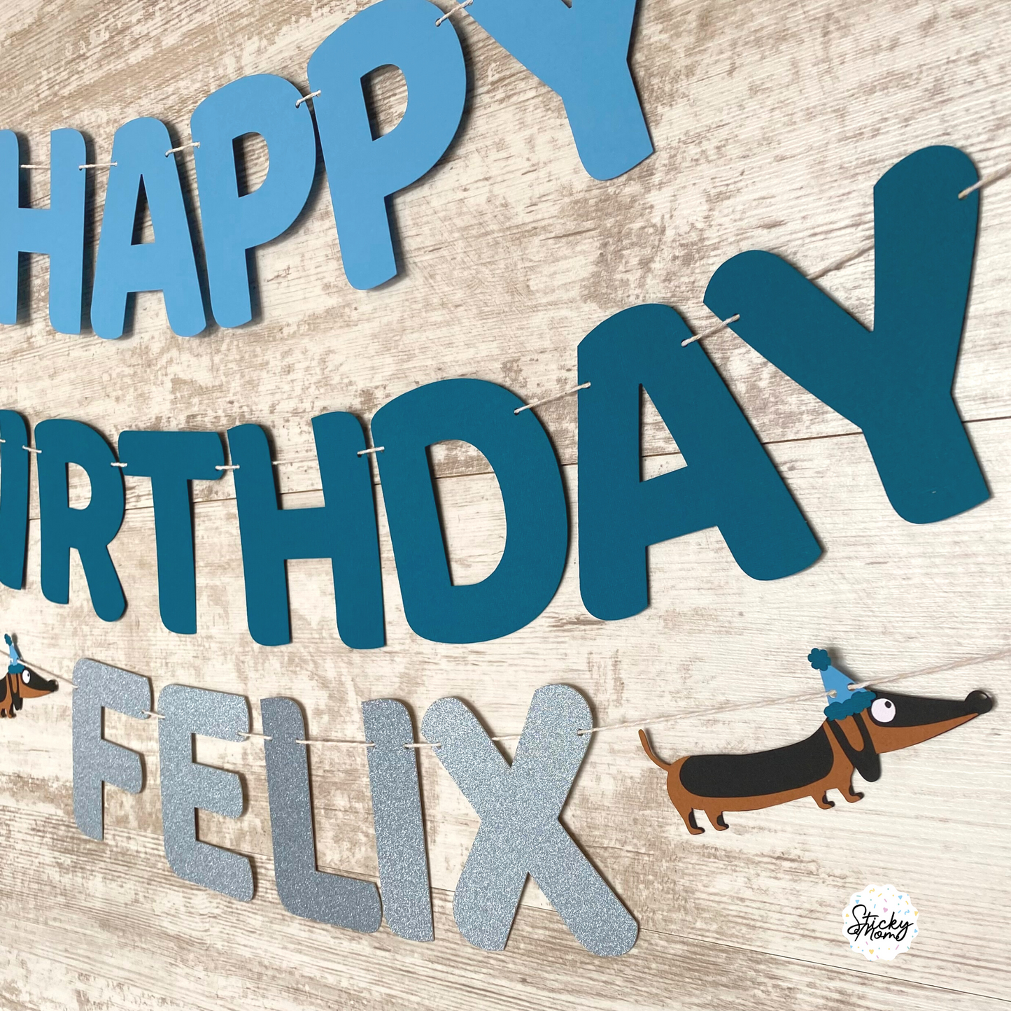 Dackel Hund Geburtstagsgirlande „Happy Birthday+Name“