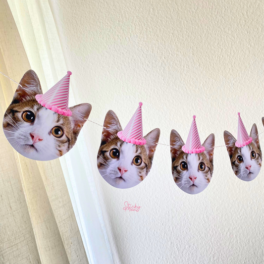 cat face banner, photo banner, baby face banner, kitten party decorations, cat birthday party garland, cat party ideas, cat birthday ideas, fun cat birthday, gift for cat lover, cat lovers, cat owners present, cat owners gift, personalized cat banner