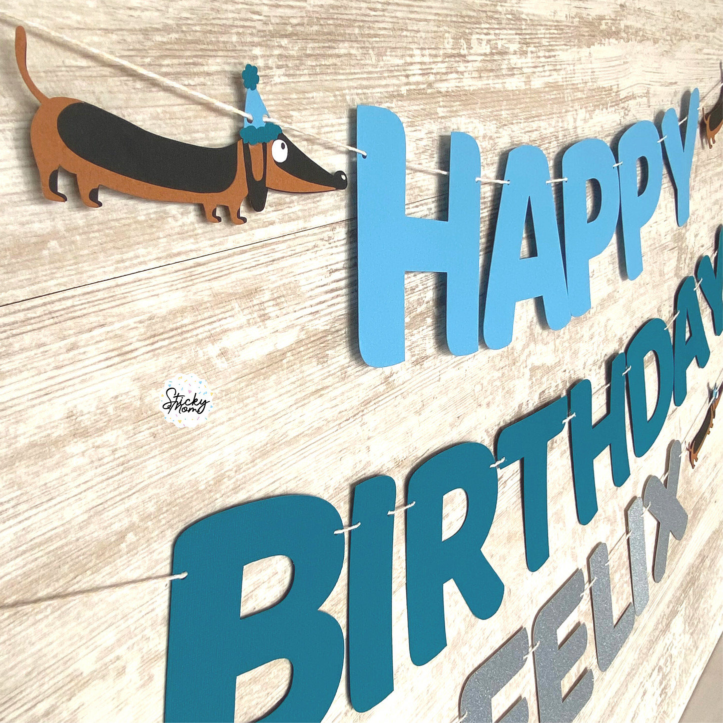 Dackel Hund Geburtstagsgirlande „Happy Birthday+Name“