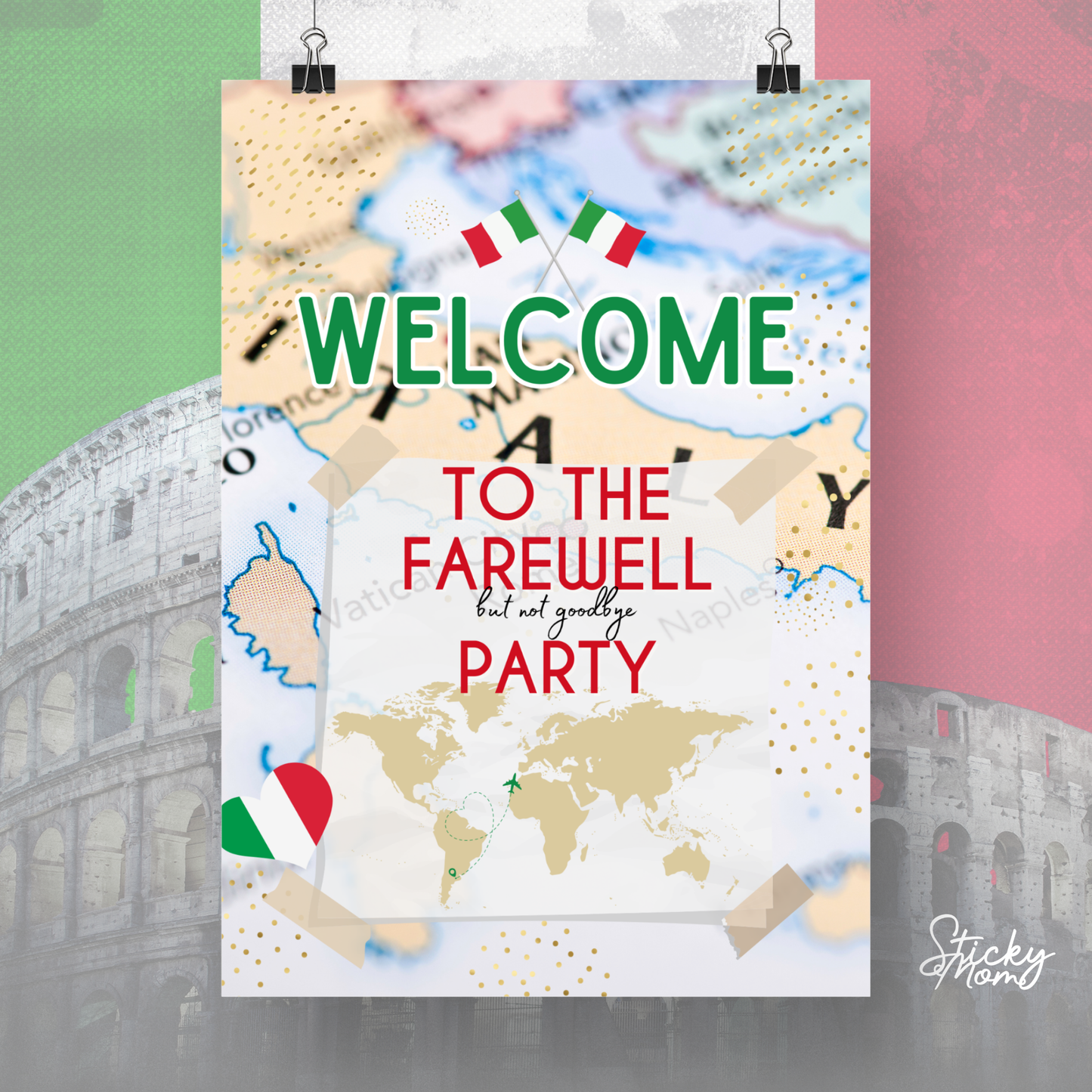 Italy Farewell banner, Italy poster, Italy cupcake toppers - printable