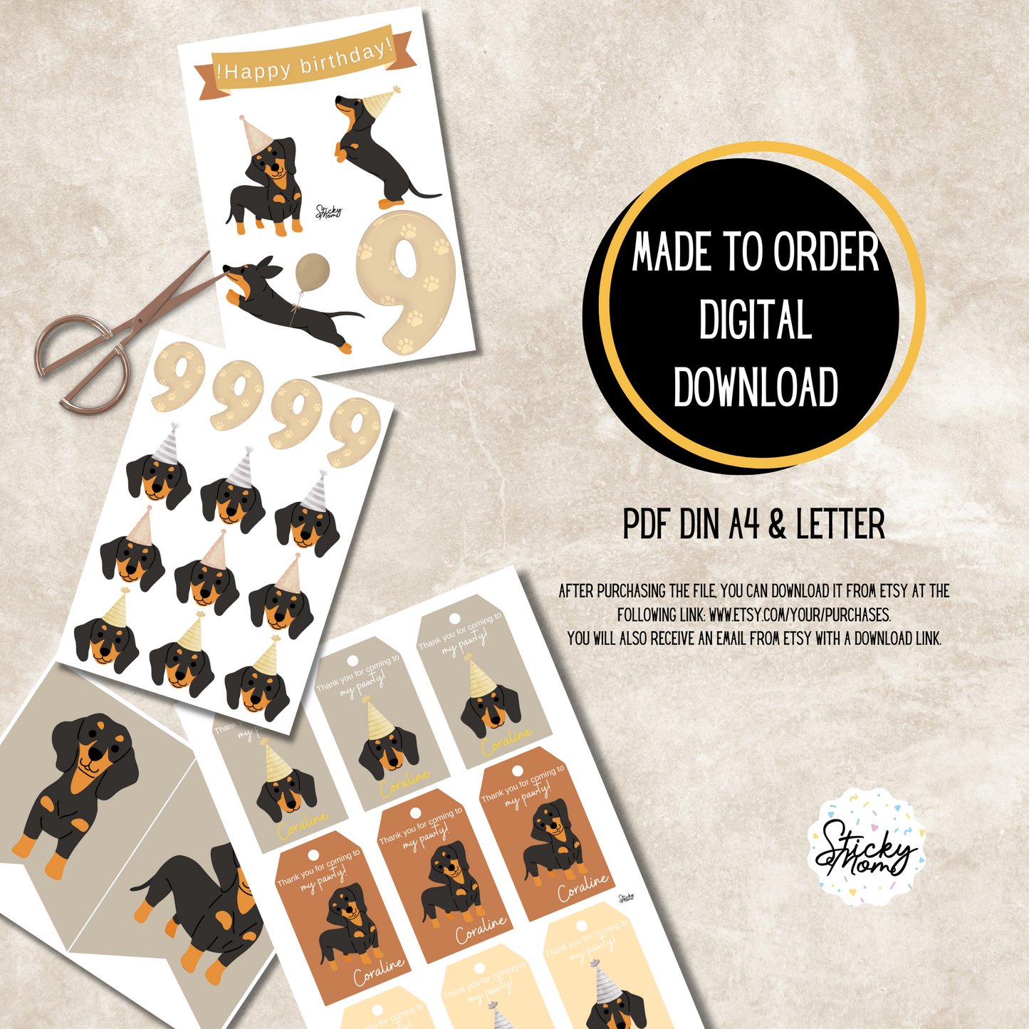 Dachshund Birthday Bundle printable - personalized by us!