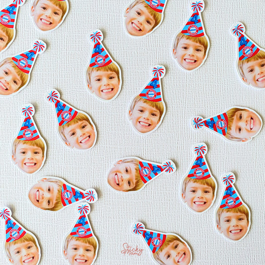 Bayern München FC party | Face banner | Custom birthday garland custom photo cupcake toppers | face confetti soccer birthday