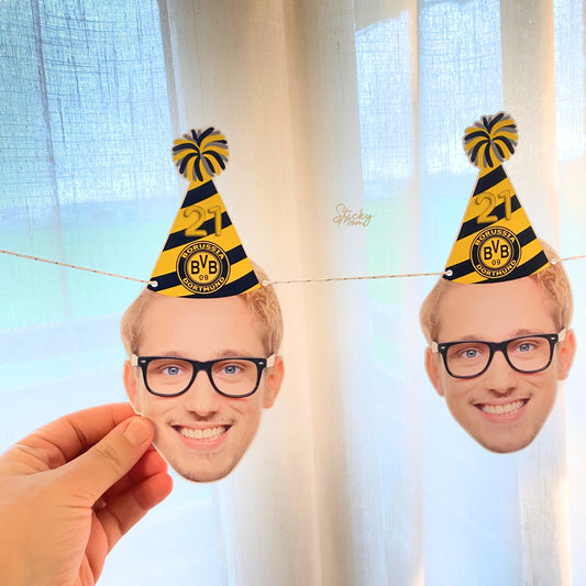 Borussia Dortmund party | Face banner | Custom birthday garland custom photo cupcake toppers | face confetti soccer birthday