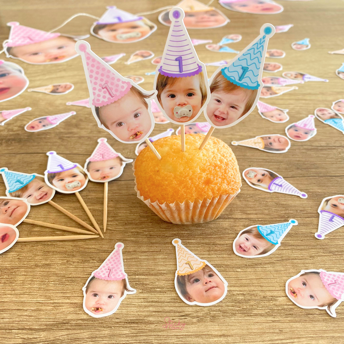 Photo garlands 1st 2nd 3rd 4th 5th 6th 7th 8th 9th birthday | Birthday banner face | Custom picture banner for birthday party confetti photo cupcake toppers Stickymomshop