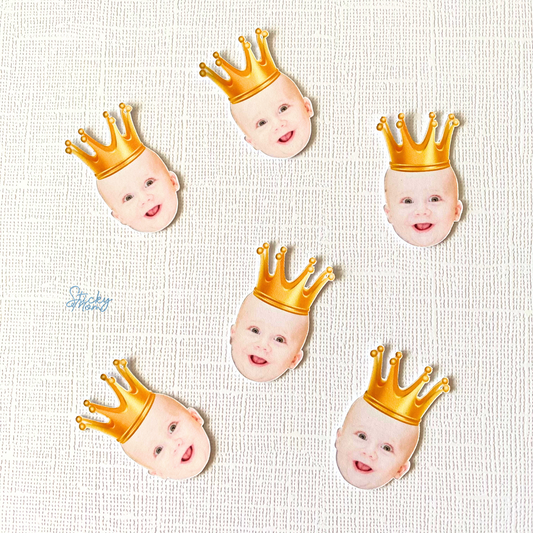 baby_photo_confetti_image custom photo banner, photo decorations, photo cupcake toppers, crown baby photo confetti image stickymomshop