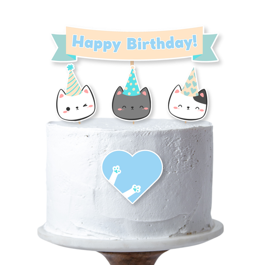 Cat Cake topper DIGITAL Kitty Party Decoration | Blue and Green Cat cupcake toppers and cat stickers - instant download stickymomshop