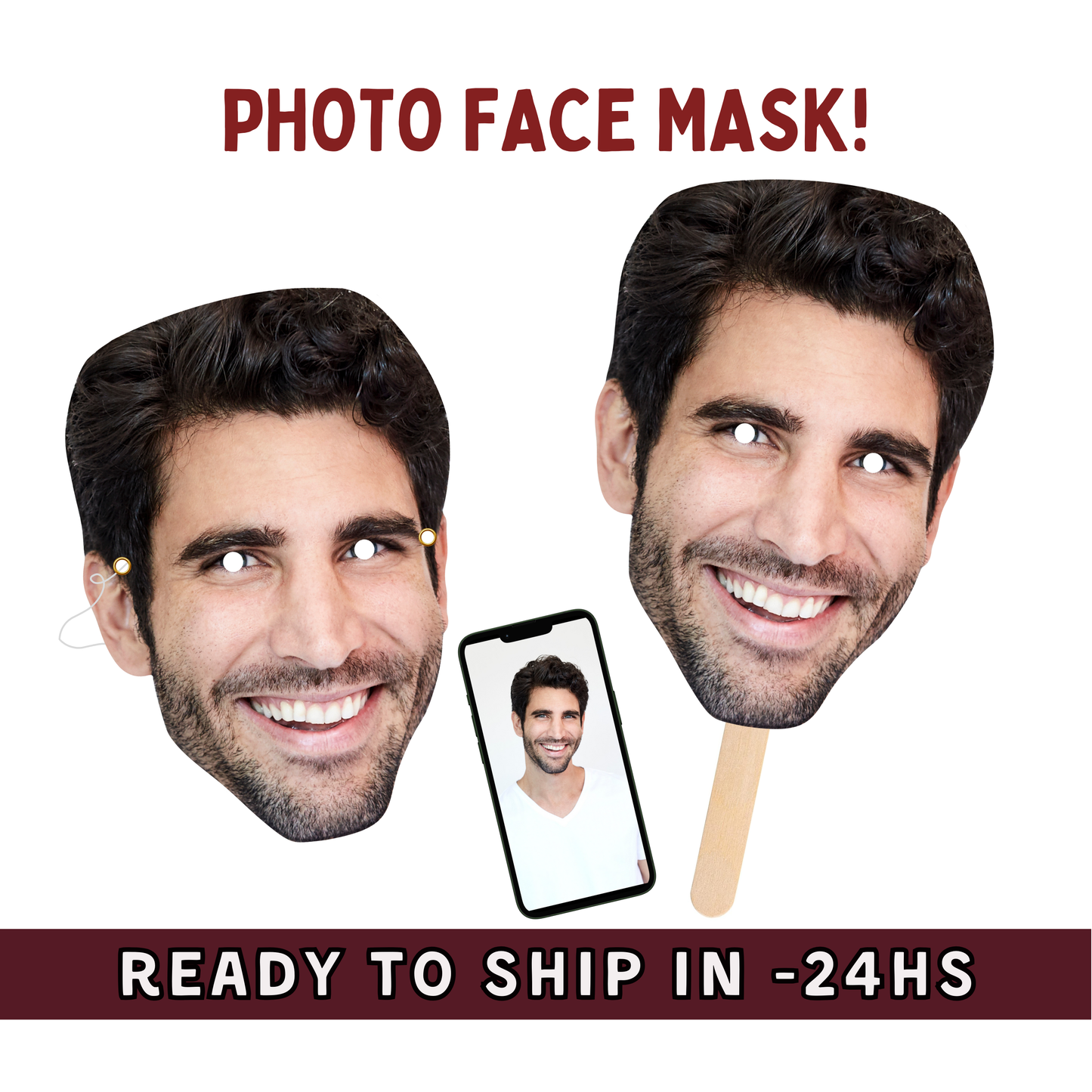 custom photo face masks for birthday parties, bridal showers, hen party, wedding face fask, groom face mask, stickymomshop image 