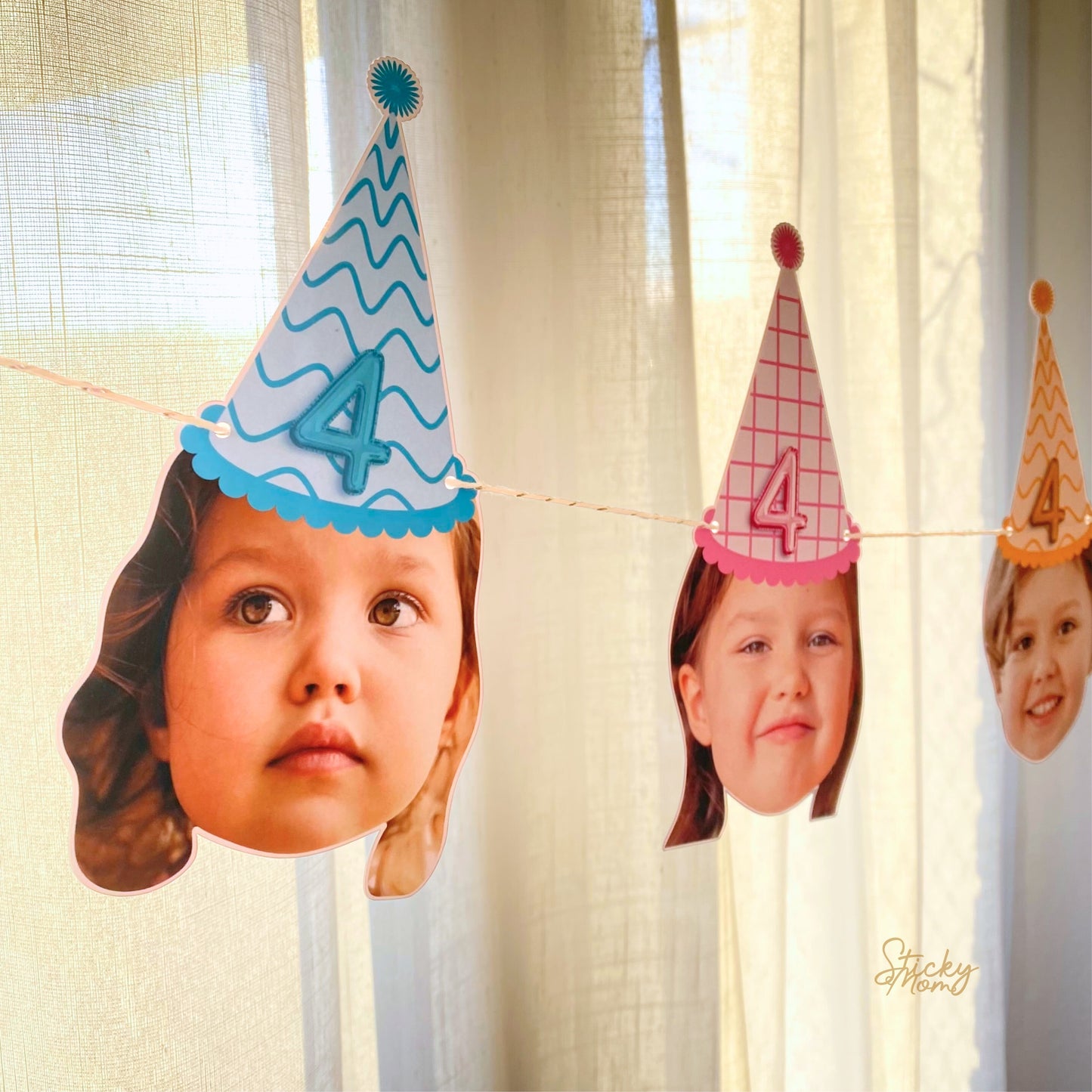 Photo garlands 4th 5th 6th 7th 8th birthday | Birthday banner face | Custom picture banner for birthday party confetti photo cupcake toppers Stickymomshop