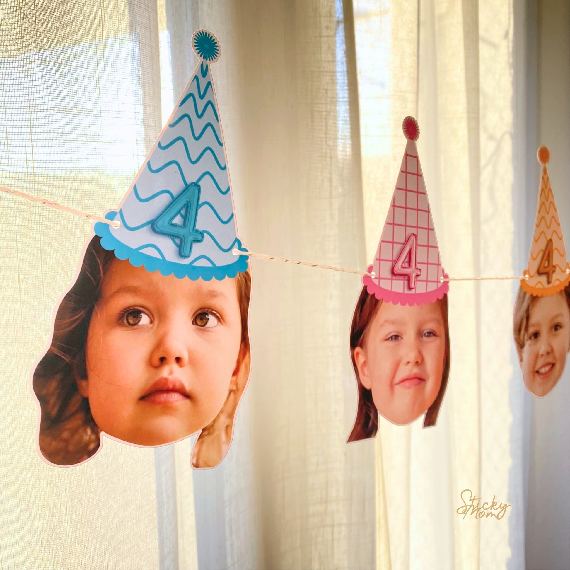 Photo garlands 4th 5th 6th 7th 8th birthday | Birthday banner face | Custom picture banner for birthday party confetti photo cupcake toppers Stickymomshop