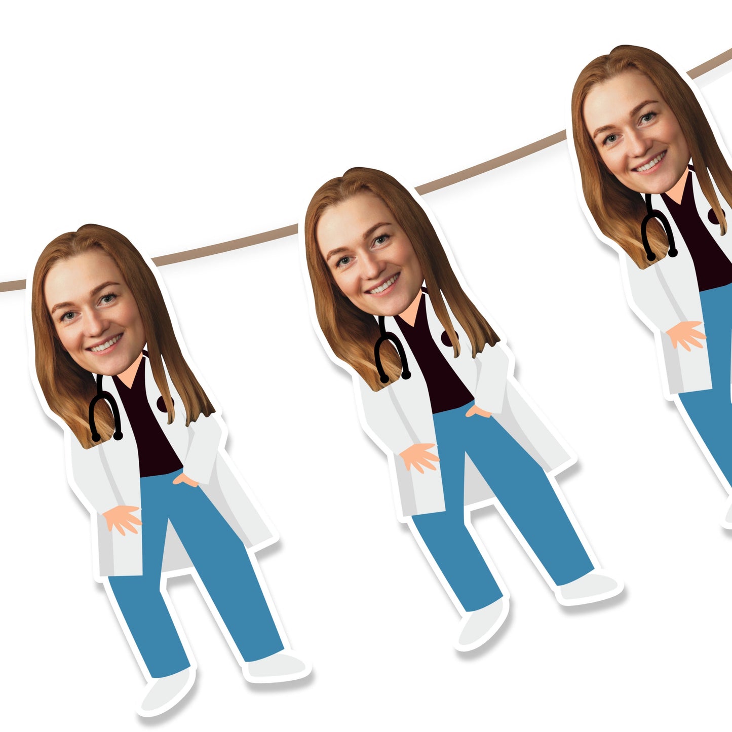 doctors day garland, DIY face garland, photo banner, face cupcake toppers with doctor&#39;s clothes to print and cut, printable photo banner, printable cupcake toppers