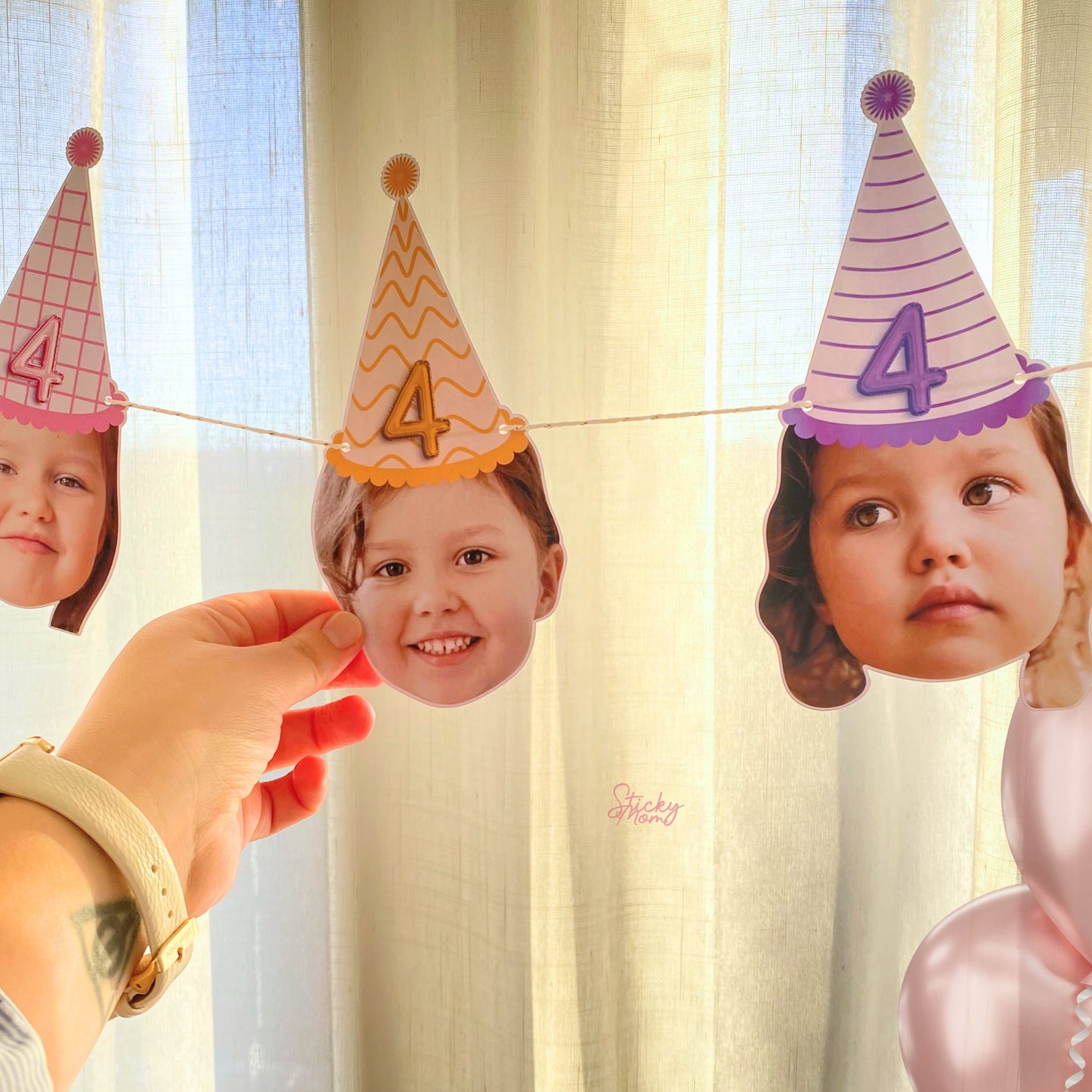 Custom picture banner for birthday party confetti photo cupcake toppers