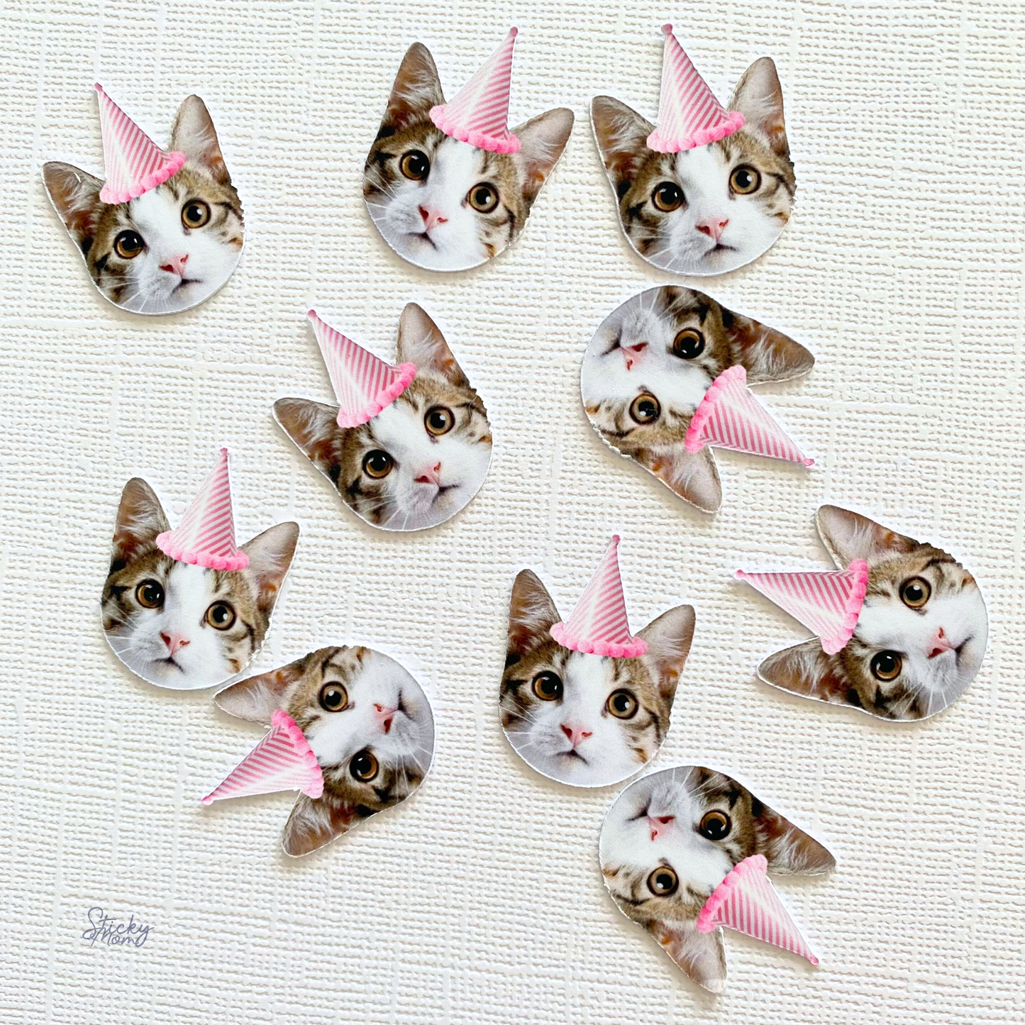 Cat face banner, cupcake toppers & cat confetti - kitten party