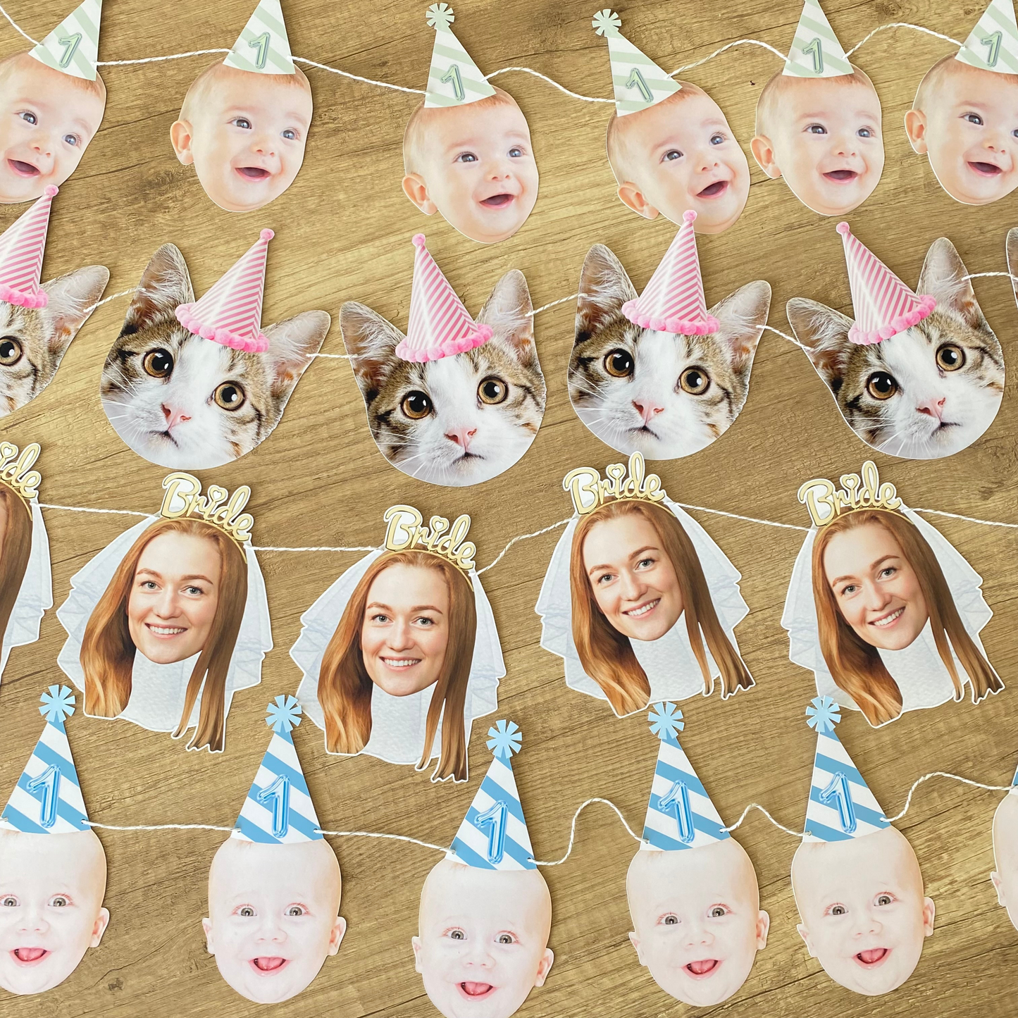 Bridal shower face banner, cupcake toppers and confetti - bride to be party