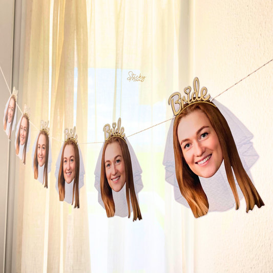 Bridal shower face banner, cupcake toppers and confetti - bride to be party