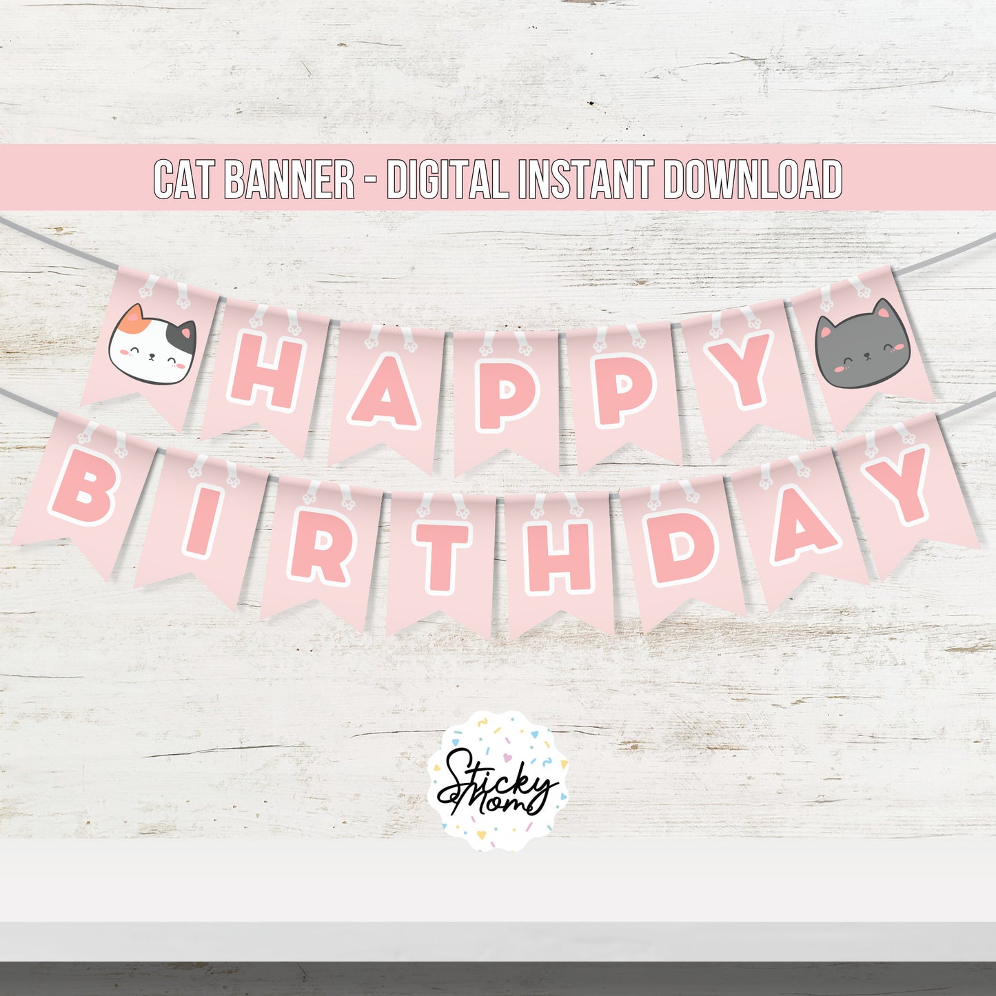 Kitten Happy Birthday Banner DIGITAL | Cat Party Decoration | Personalized Kitty Party